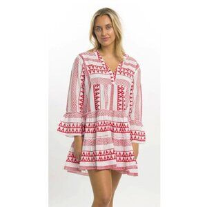 Bindu Salma Boho Hippie Beach Vacation Casual Flared Sleeve Mini Dress Small
